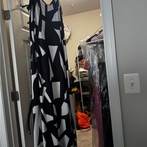Sleeveless Black and White Geometric Maxi Dress - worn once